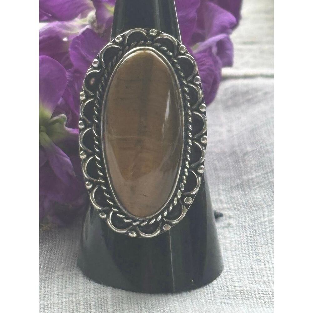 Silver Oval Tiger Eye Ring Size 8